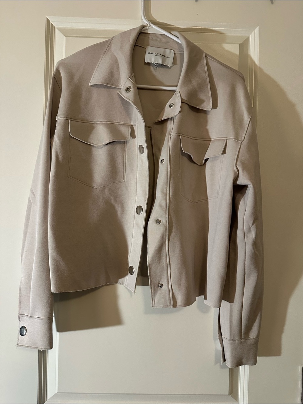 Carolina Belle Light Beige Cropped Jean Jacket